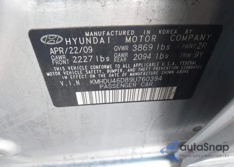 2009 Hyundai Elantra Gls из США, поврежденный, VIN KMHDU46D89U760394